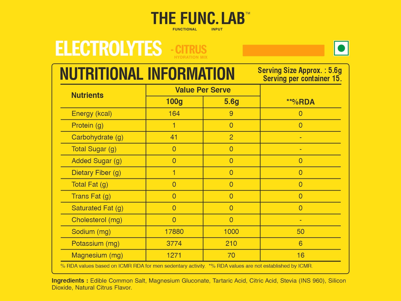 Nutrition label panel, The Func. Lab Salty Electrolytes